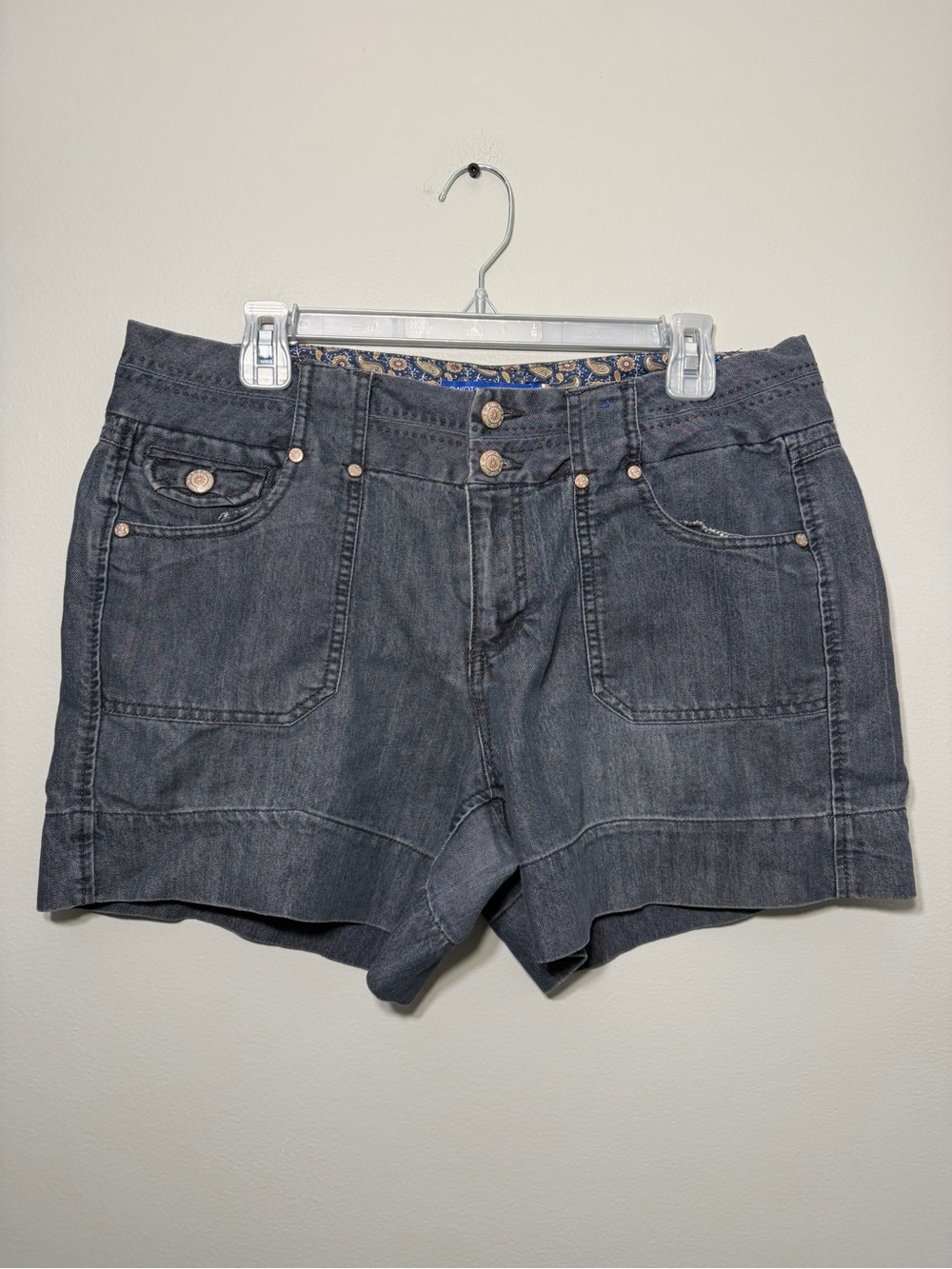 Washed Charcoal Women's Jean Shorts with Double Button Detail
